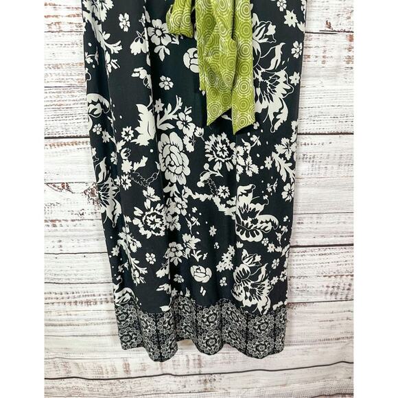 Phoebe Couture Womens Floral Empire Waist Border Trim Silk Dress Black Size 4 - Picture 4 of 14